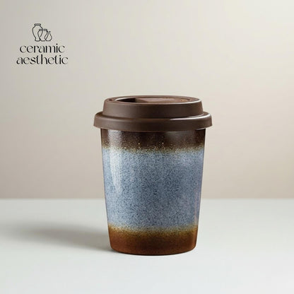 Handmade Ceramic Travel Mug with Silicone Lid, Rustic Latte Cup
