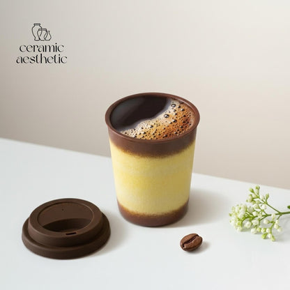 Handmade Ceramic Travel Mug with Silicone Lid, Rustic Latte Cup
