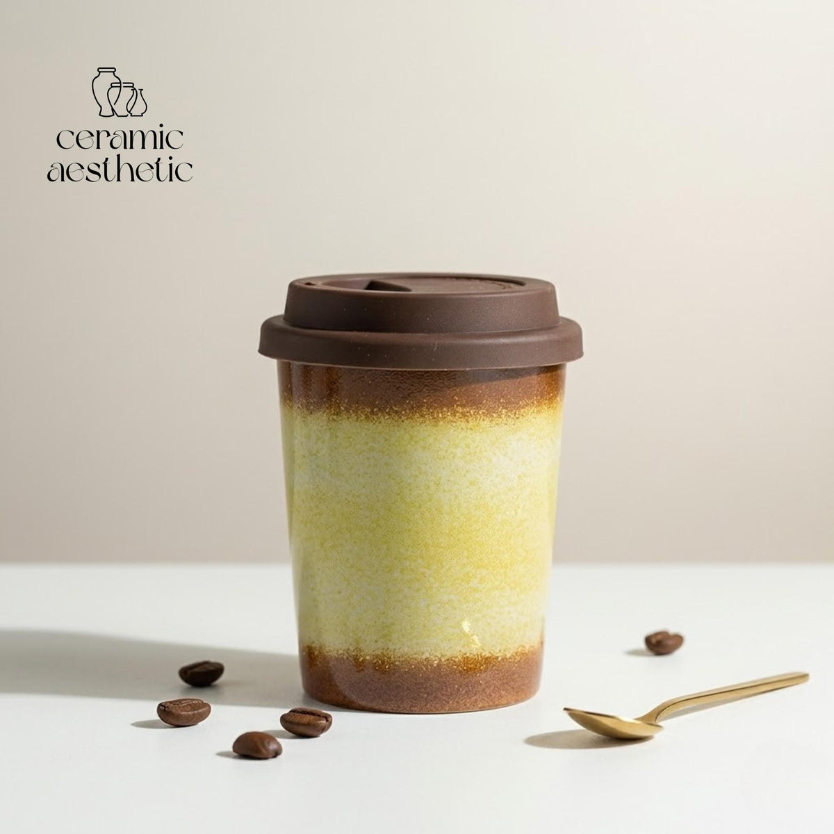 Handmade Ceramic Travel Mug with Silicone Lid, Rustic Latte Cup