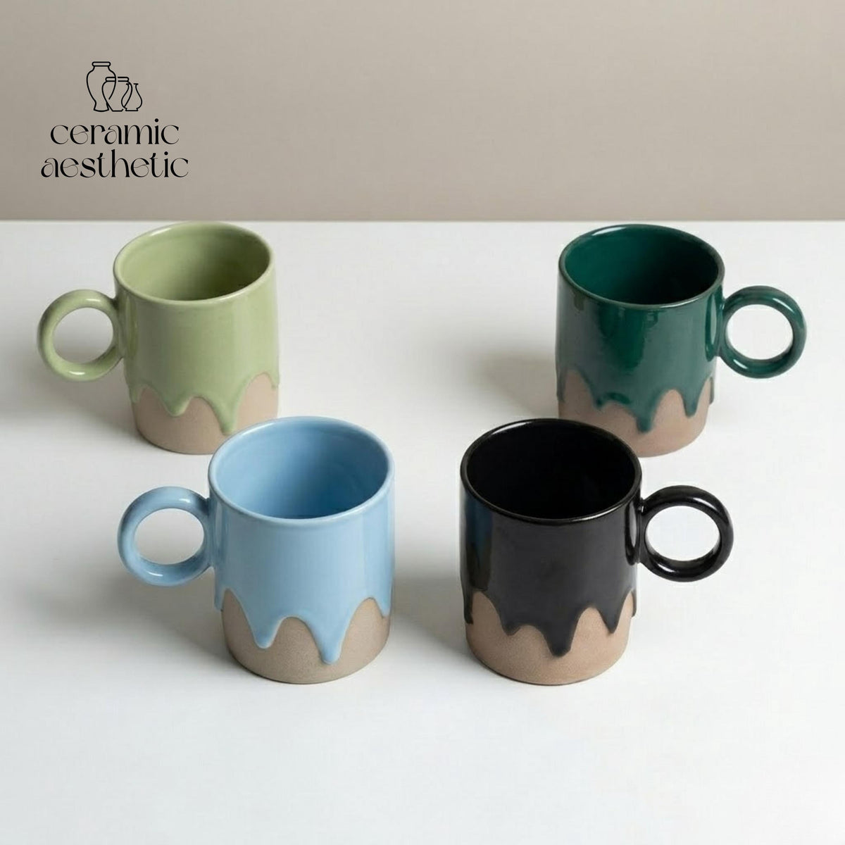 Retro Ceramic Coffee Cup Plate Set Handmade Pottery Mug Rustic Latte Cappuccino Japanese Stoneware