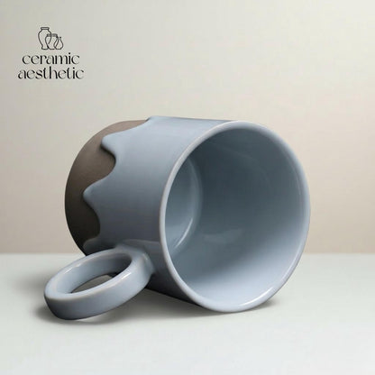 Retro Ceramic Coffee Cup Plate Set Handmade Pottery Mug Rustic Latte Cappuccino Japanese Stoneware