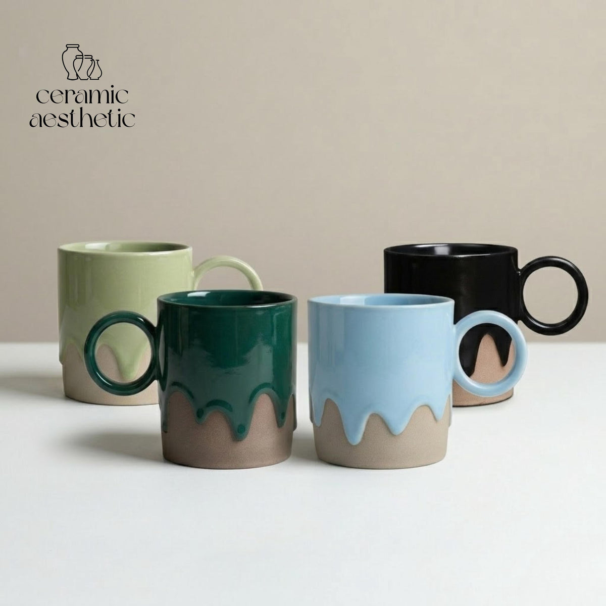 Retro Ceramic Coffee Cup Plate Set Handmade Pottery Mug Rustic Latte Cappuccino Japanese Stoneware