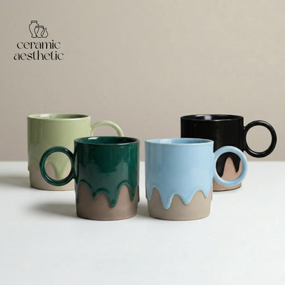 Retro Ceramic Coffee Cup Plate Set Handmade Pottery Mug Rustic Latte Cappuccino Japanese Stoneware