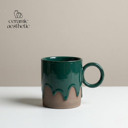 Retro Ceramic Coffee Cup Plate Set Handmade Pottery Mug Rustic Latte Cappuccino Japanese Stoneware