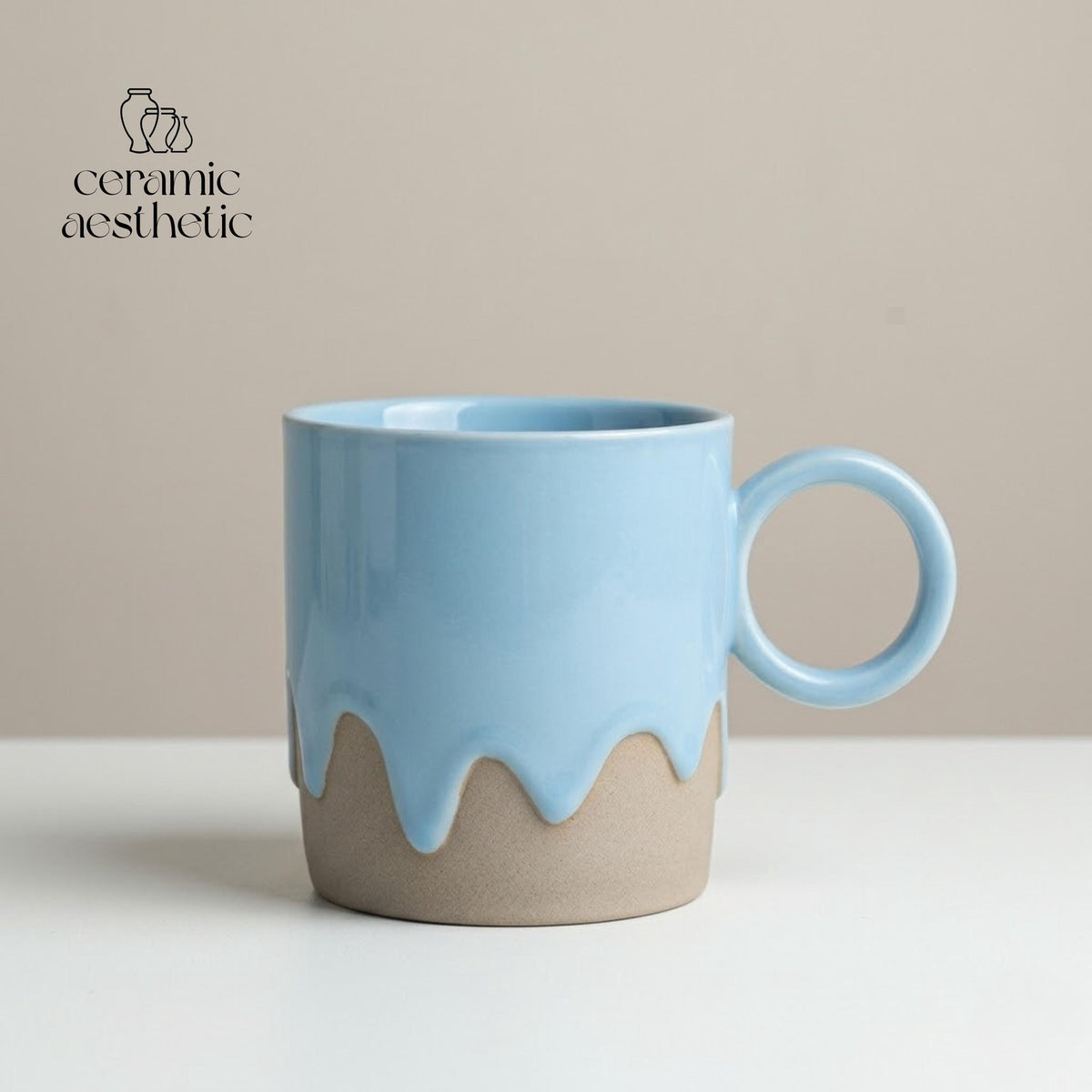 Retro Ceramic Coffee Cup Plate Set Handmade Pottery Mug Rustic Latte Cappuccino Japanese Stoneware