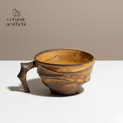 Vintage Japanese Ceramic Coffee Mug, Handmade Pottery Latte Cup, Rustic Stoneware Espresso Travel Mug