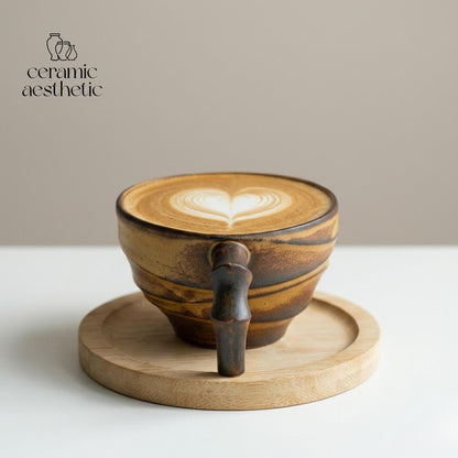 Vintage Japanese Ceramic Coffee Mug, Handmade Pottery Latte Cup, Rustic Stoneware Espresso Travel Mug