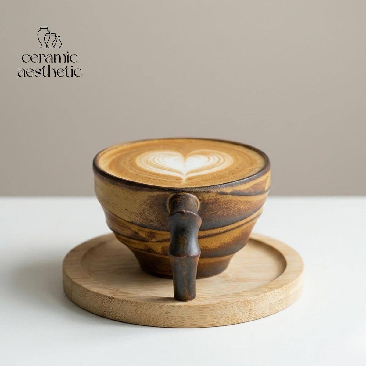 Vintage Japanese Ceramic Coffee Mug, Handmade Pottery Latte Cup, Rustic Stoneware Espresso Travel Mug