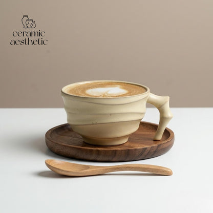 Vintage Japanese Ceramic Coffee Mug, Handmade Pottery Latte Cup, Rustic Stoneware Espresso Travel Mug