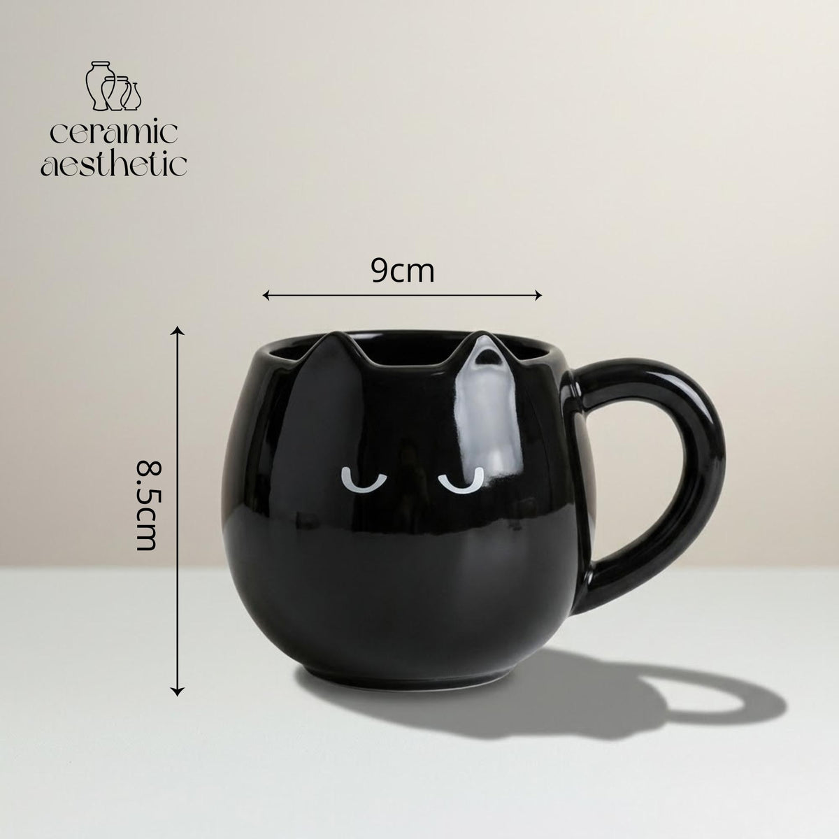 Hand-Painted Cat Shaped Ceramic Mug, Kawaii Coffee Cup, Cat Lover Gift