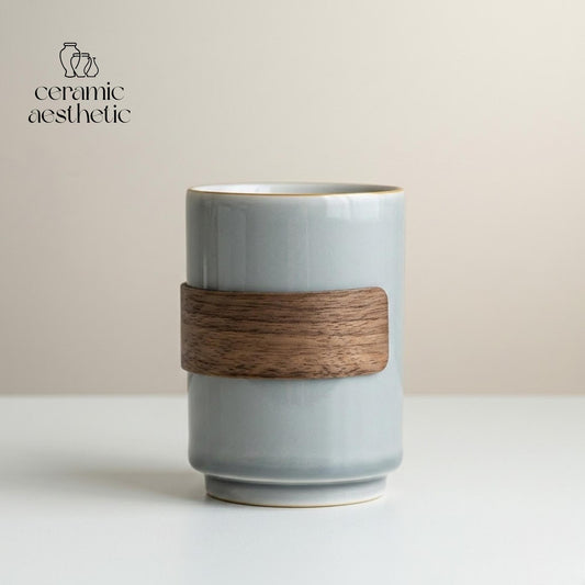 Japanese Ceramic Coffee Cup with Lid, Rustic Wabi Sabi Stoneware Mug