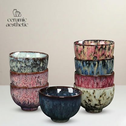 Japanese Style Ceramic Teacup, Wabi Sabi Tea Ceremony Bowl, Kiln Transformation Glaze