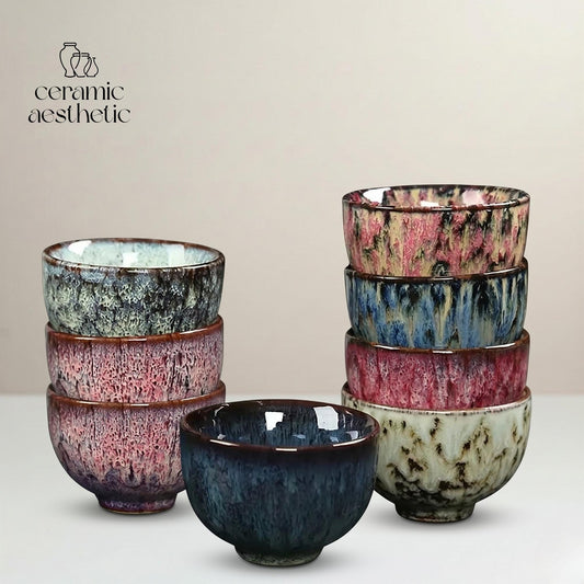 Japanese Style Ceramic Teacup, Wabi Sabi Tea Ceremony Bowl, Kiln Transformation Glaze