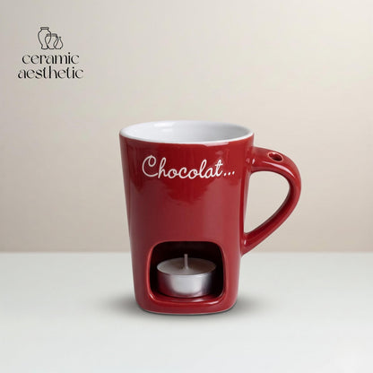 European Ceramic Melting Mug with Fork, Chocolate Cheese Fondue Cup