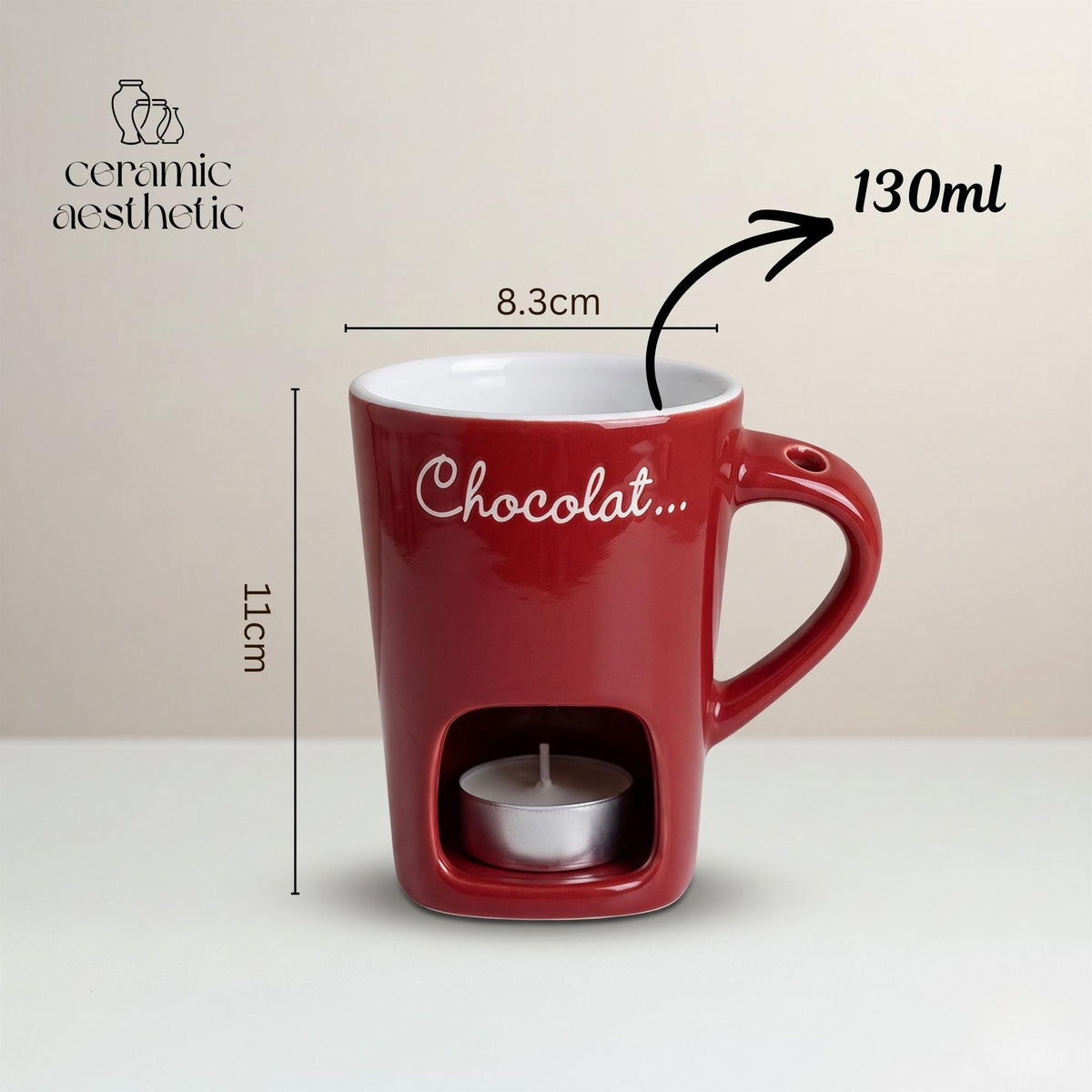 European Ceramic Melting Mug with Fork, Chocolate Cheese Fondue Cup