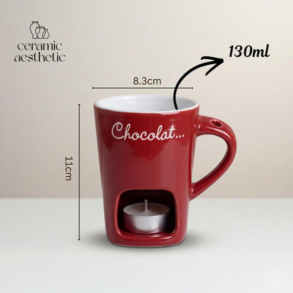 European Ceramic Melting Mug with Fork, Chocolate Cheese Fondue Cup
