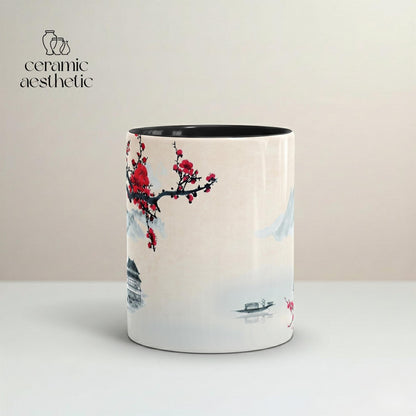 Ceramic Cherry Blossom Mug, Japanese Style Glazed Tea Cup, Asian Art Drinkware