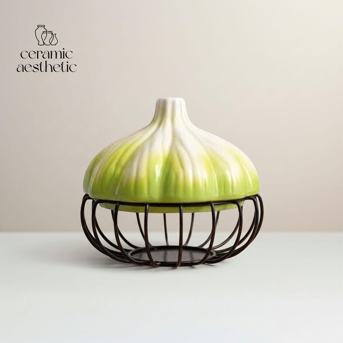 Ceramic Garlic Storage Basket, Kitchen Storage Jar, Food Organizer, Rustic Countertop Decor