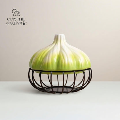 Ceramic Garlic Storage Basket, Kitchen Storage Jar, Food Organizer, Rustic Countertop Decor