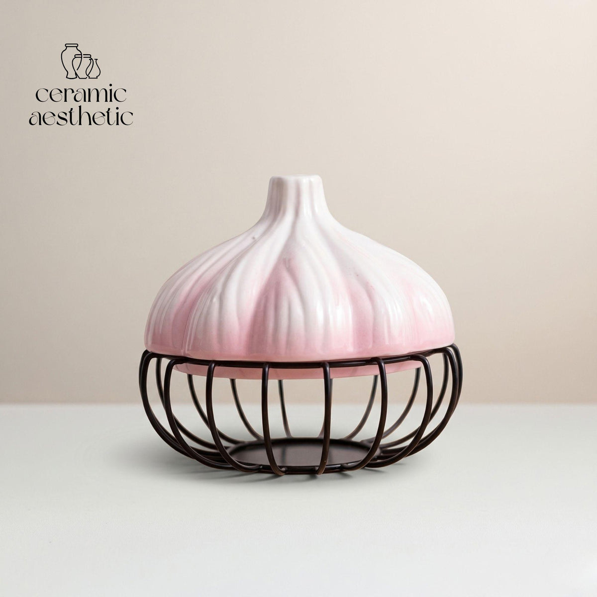 Ceramic Garlic Storage Basket, Kitchen Storage Jar, Food Organizer, Rustic Countertop Decor