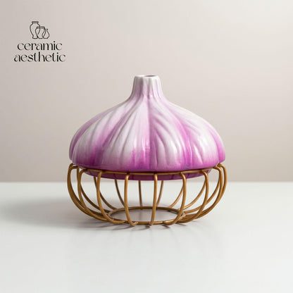 Ceramic Garlic Storage Basket, Kitchen Storage Jar, Food Organizer, Rustic Countertop Decor