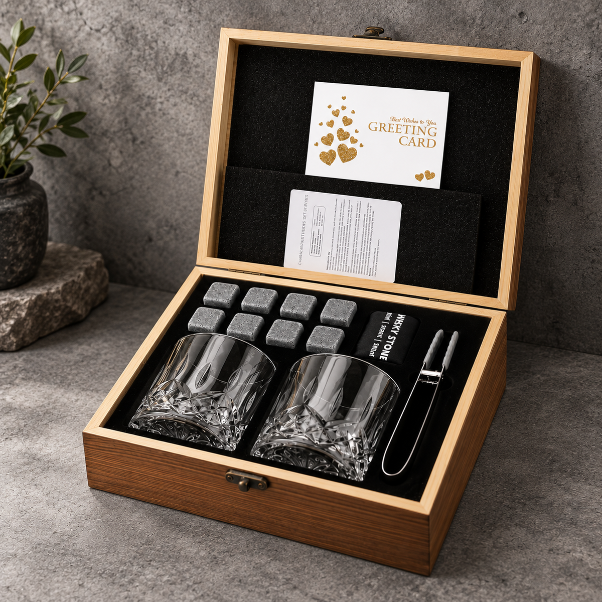 Luxury Whiskey Glasses & Stones Gift Set
