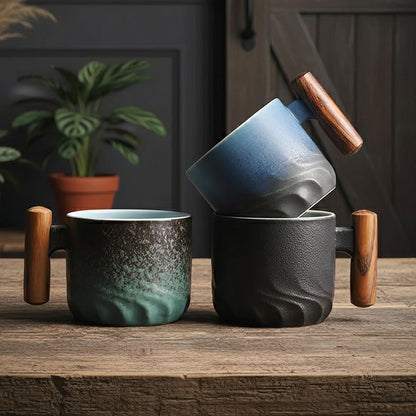 Vintage Espresso Cups With Wooden Handle