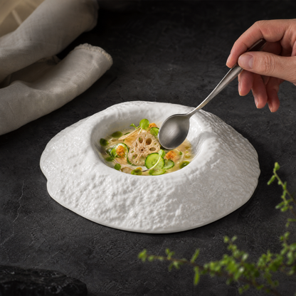 Set of 4 - Textured White Volcano Bowls
