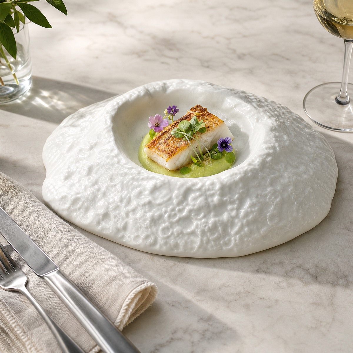 Set of 4 - Textured White Volcano Bowls