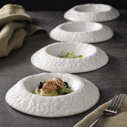Set of 4 - Textured White Volcano Bowls