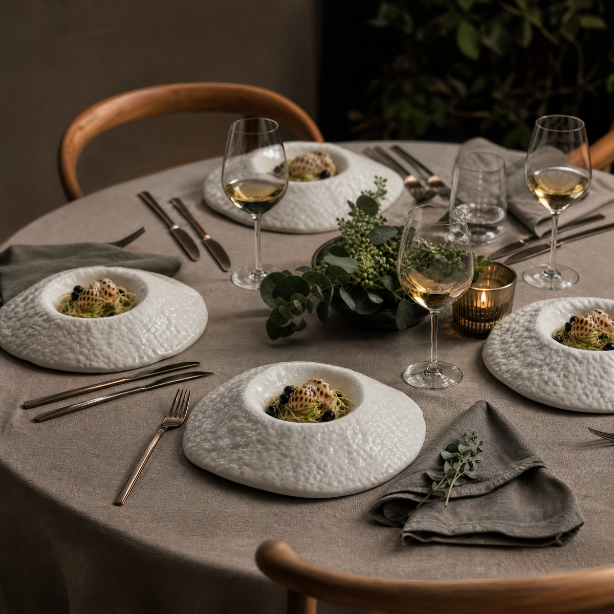 Set of 4 - Textured White Volcano Bowls